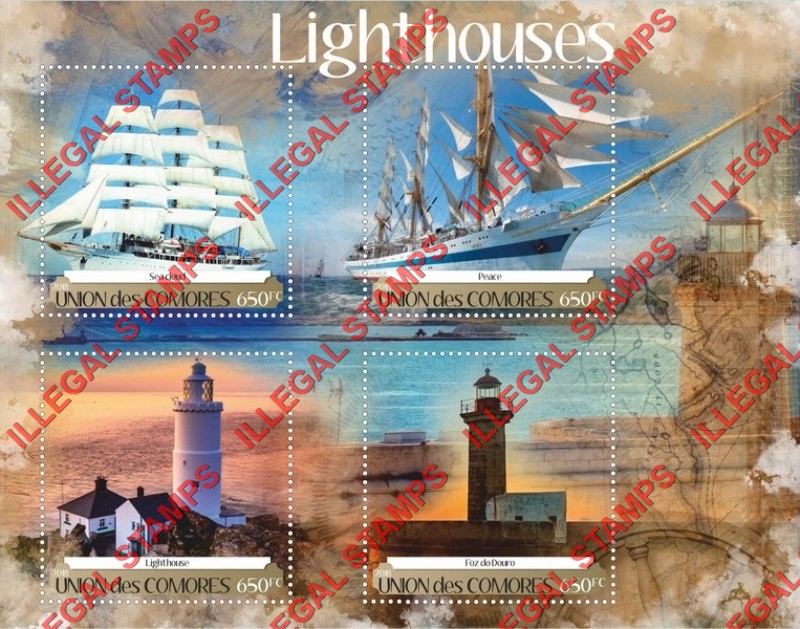 Comoro Islands 2018 Lighthouses and Sailing Ships Counterfeit Illegal Stamp Souvenir Sheet of 4 Comoro Islands 2018 Lighthouses and Sailing Ships Counterfeit Illegal Stamp Souvenir Sheet of 4