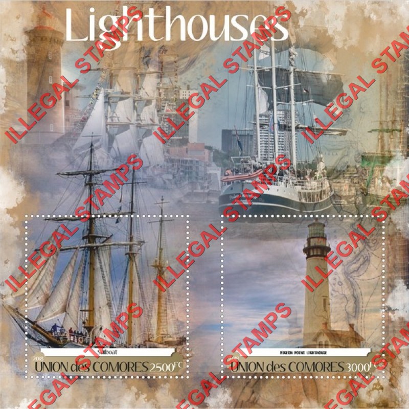 Comoro Islands 2018 Lighthouses and Sailing Ships Counterfeit Illegal Stamp Souvenir Sheet of 2 Comoro Islands 2018 Lighthouses and Sailing Ships Counterfeit Illegal Stamp Souvenir Sheet of 2