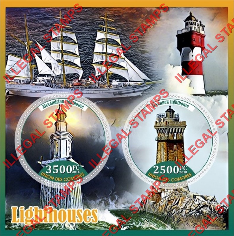 Comoro Islands 2018 Lighthouses Counterfeit Illegal Stamp Souvenir Sheet of 2 Comoro Islands 2018 Lighthouses Counterfeit Illegal Stamp Souvenir Sheet of 2