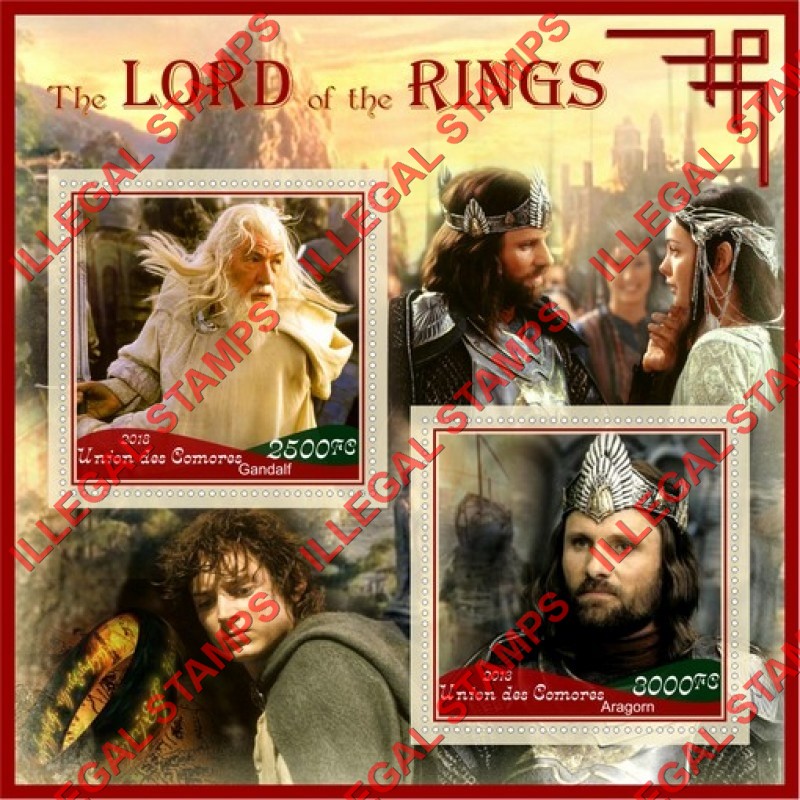 Comoro Islands 2018 Lord of the Rings Counterfeit Illegal Stamp Souvenir Sheet of 2 Comoro Islands 2018 Lord of the Rings Counterfeit Illegal Stamp Souvenir Sheet of 2