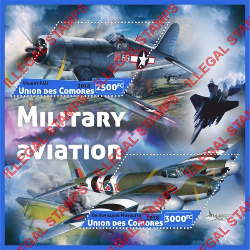 Comoro Islands 2018 Military Aviation (different) Counterfeit Illegal Stamp Souvenir Sheet of 2 Comoro Islands 2018 Military Aviation (different) Counterfeit Illegal Stamp Souvenir Sheet of 2