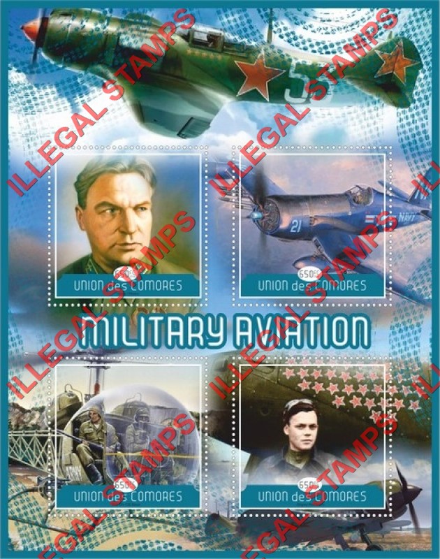 Comoro Islands 2018 Military Aviation Counterfeit Illegal Stamp Souvenir Sheet of 4 Comoro Islands 2018 Military Aviation Counterfeit Illegal Stamp Souvenir Sheet of 4