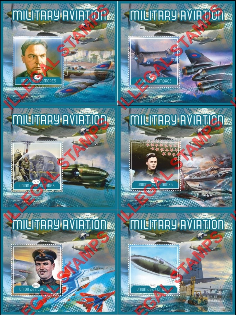 Comoro Islands 2018 Military Aviation Counterfeit Illegal Stamp Souvenir Sheets of 1 Comoro Islands 2018 Military Aviation Counterfeit Illegal Stamp Souvenir Sheets of 1