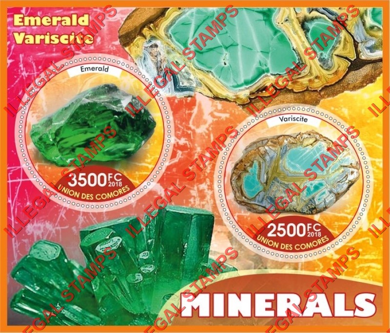 Comoro Islands 2018 Minerals Counterfeit Illegal Stamp Souvenir Sheet of 2 Comoro Islands 2018 Minerals Counterfeit Illegal Stamp Souvenir Sheet of 2