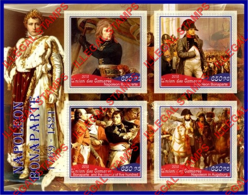 Comoro Islands 2018 Napoleon Bonaparte (different) Counterfeit Illegal Stamp Souvenir Sheet of 4 Comoro Islands 2018 Napoleon Bonaparte (different) Counterfeit Illegal Stamp Souvenir Sheet of 4