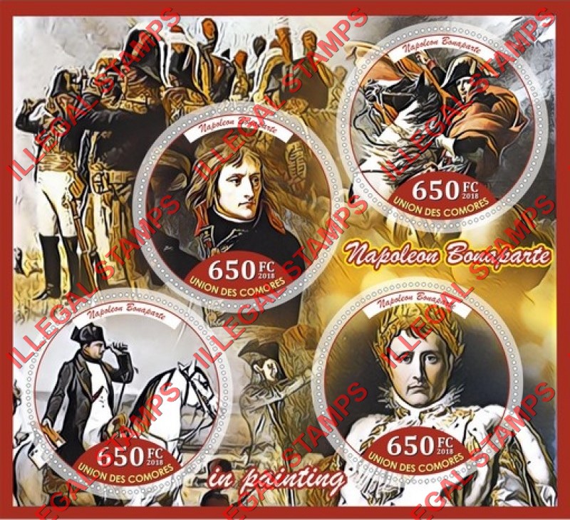 Comoro Islands 2018 Napoleon Bonaparte in Painting Counterfeit Illegal Stamp Souvenir Sheet of 4 Comoro Islands 2018 Napoleon Bonaparte in Painting Counterfeit Illegal Stamp Souvenir Sheet of 4