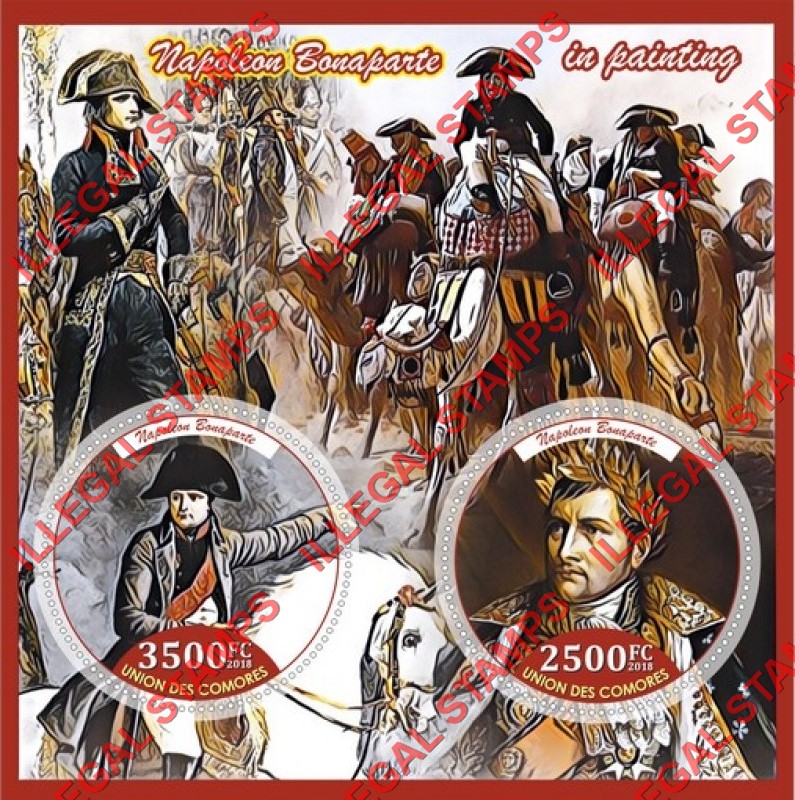 Comoro Islands 2018 Napoleon Bonaparte in Painting Counterfeit Illegal Stamp Souvenir Sheet of 2 Comoro Islands 2018 Napoleon Bonaparte in Painting Counterfeit Illegal Stamp Souvenir Sheet of 2