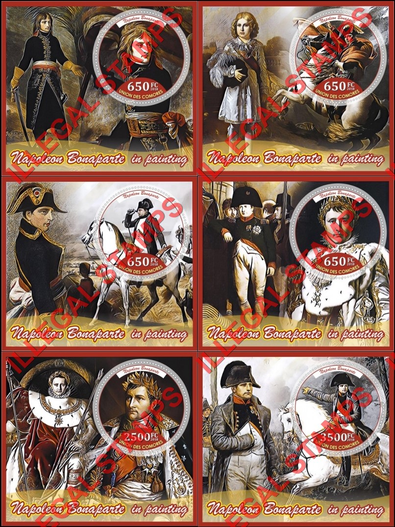 Comoro Islands 2018 Napoleon Bonaparte in Painting Counterfeit Illegal Stamp Souvenir Sheets of 1 Comoro Islands 2018 Napoleon Bonaparte in Painting Counterfeit Illegal Stamp Souvenir Sheets of 1
