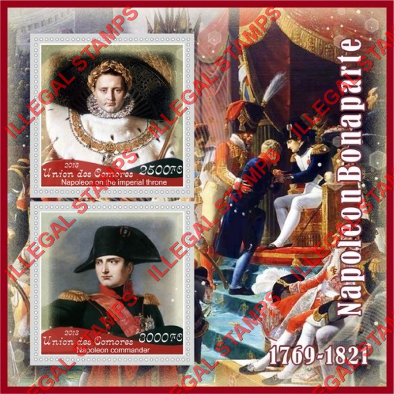 Comoro Islands 2018 Napoleon Bonaparte Counterfeit Illegal Stamp Souvenir Sheet of 2 Comoro Islands 2018 Napoleon Bonaparte Counterfeit Illegal Stamp Souvenir Sheet of 2