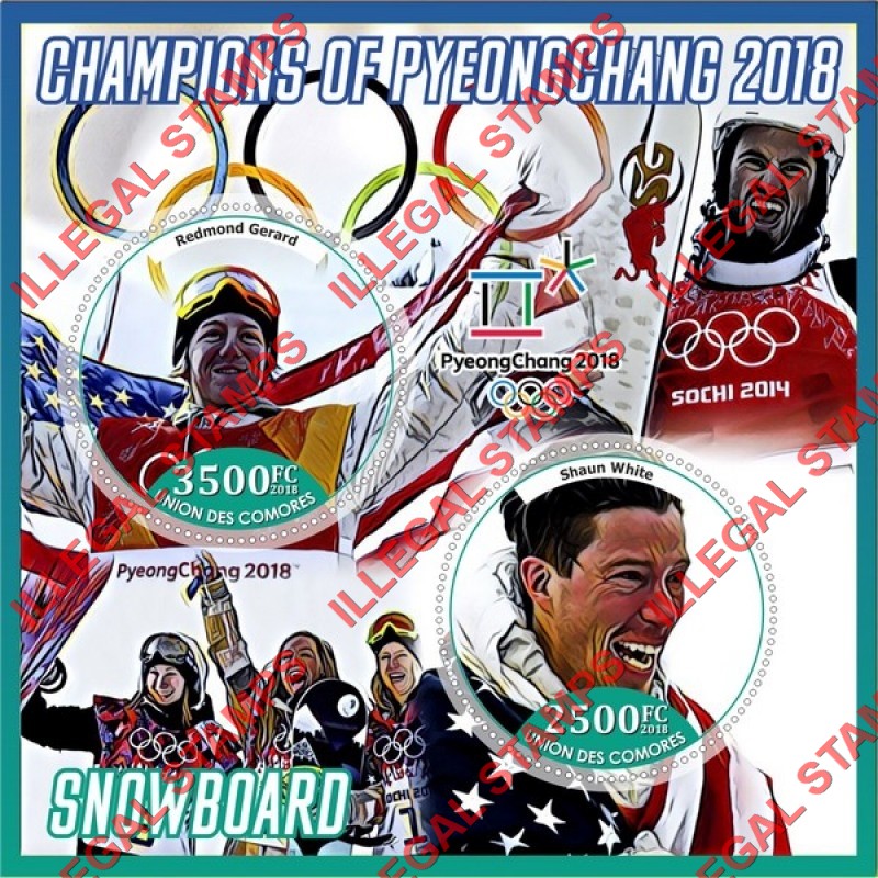 Comoro Islands 2018 Olympic Games in PyeongChang Snowboard Champions Counterfeit Illegal Stamp Souvenir Sheet of 2 Comoro Islands 2018 Olympic Games in PyeongChang Snowboard Champions Counterfeit Illegal Stamp Souvenir Sheet of 2