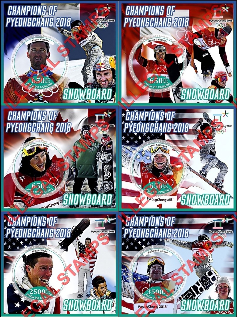 Comoro Islands 2018 Olympic Games in PyeongChang Snowboard Champions Counterfeit Illegal Stamp Souvenir Sheets of 1 Comoro Islands 2018 Olympic Games in PyeongChang Snowboard Champions Counterfeit Illegal Stamp Souvenir Sheets of 1