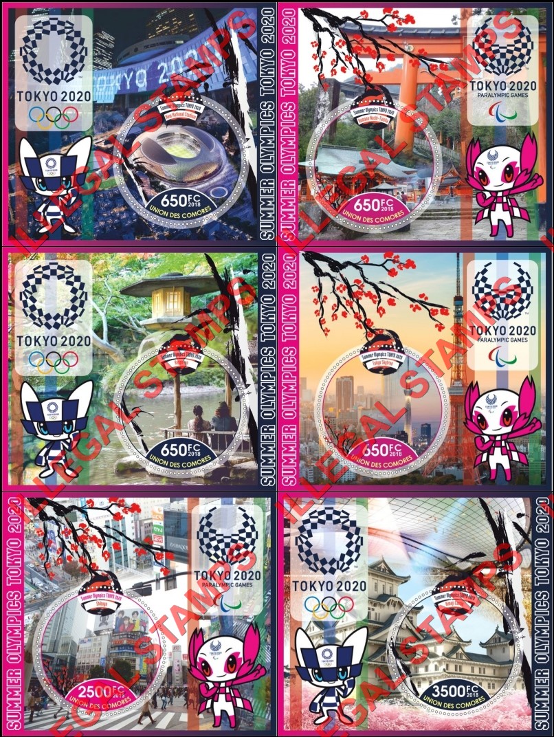 Comoro Islands 2018 Olympic Games in Tokyo in 2020 Counterfeit Illegal Stamp Souvenir Sheets of 1 Comoro Islands 2018 Olympic Games in Tokyo in 2020 Counterfeit Illegal Stamp Souvenir Sheets of 1