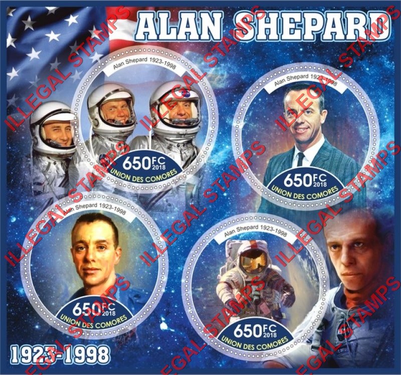 Comoro Islands 2018 Space Alan Shepard Counterfeit Illegal Stamp Souvenir Sheet of 4 Comoro Islands 2018 Space Alan Shepard Counterfeit Illegal Stamp Souvenir Sheet of 4