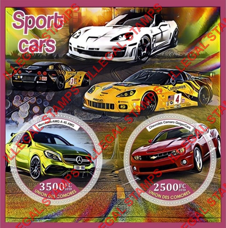 Comoro Islands 2018 Sport Cars Counterfeit Illegal Stamp Souvenir Sheet of 2 Comoro Islands 2018 Sport Cars Counterfeit Illegal Stamp Souvenir Sheet of 2