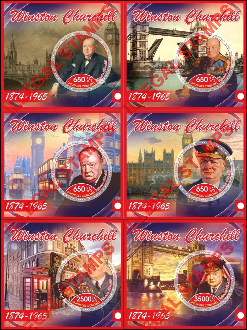 Comoro Islands 2018 Winston Churchill Counterfeit Illegal Stamp Souvenir Sheets of 1 Comoro Islands 2018 Winston Churchill Counterfeit Illegal Stamp Souvenir Sheets of 1