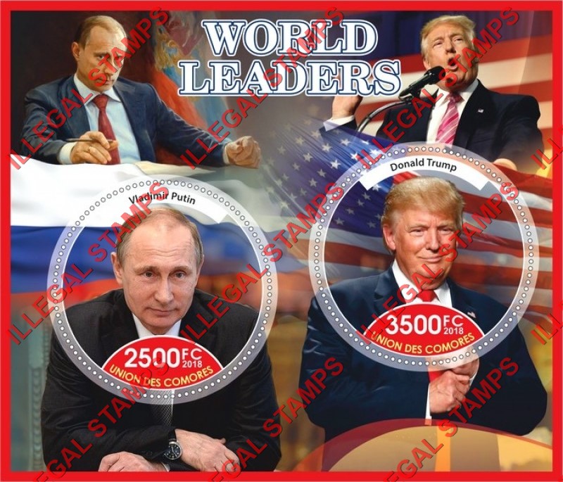 Comoro Islands 2018 World Leaders Counterfeit Illegal Stamp Souvenir Sheet of 2 Comoro Islands 2018 World Leaders Counterfeit Illegal Stamp Souvenir Sheet of 2