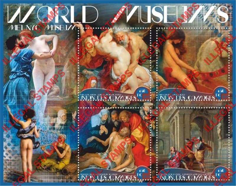 Comoro Islands 2018 World Museums MET NYC Paintings Counterfeit Illegal Stamp Souvenir Sheet of 4 Comoro Islands 2018 World Museums MET NYC Paintings Counterfeit Illegal Stamp Souvenir Sheet of 4