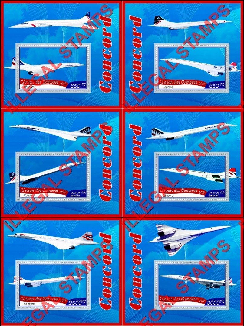 Comoro Islands 2019 Concorde Counterfeit Illegal Stamp Souvenir Sheets of 1