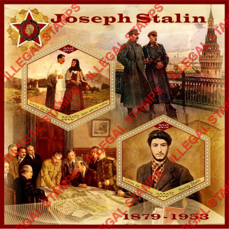 Comoro Islands 2019 Joseph Stalin (different a) Counterfeit Illegal Stamp Souvenir Sheet of 2