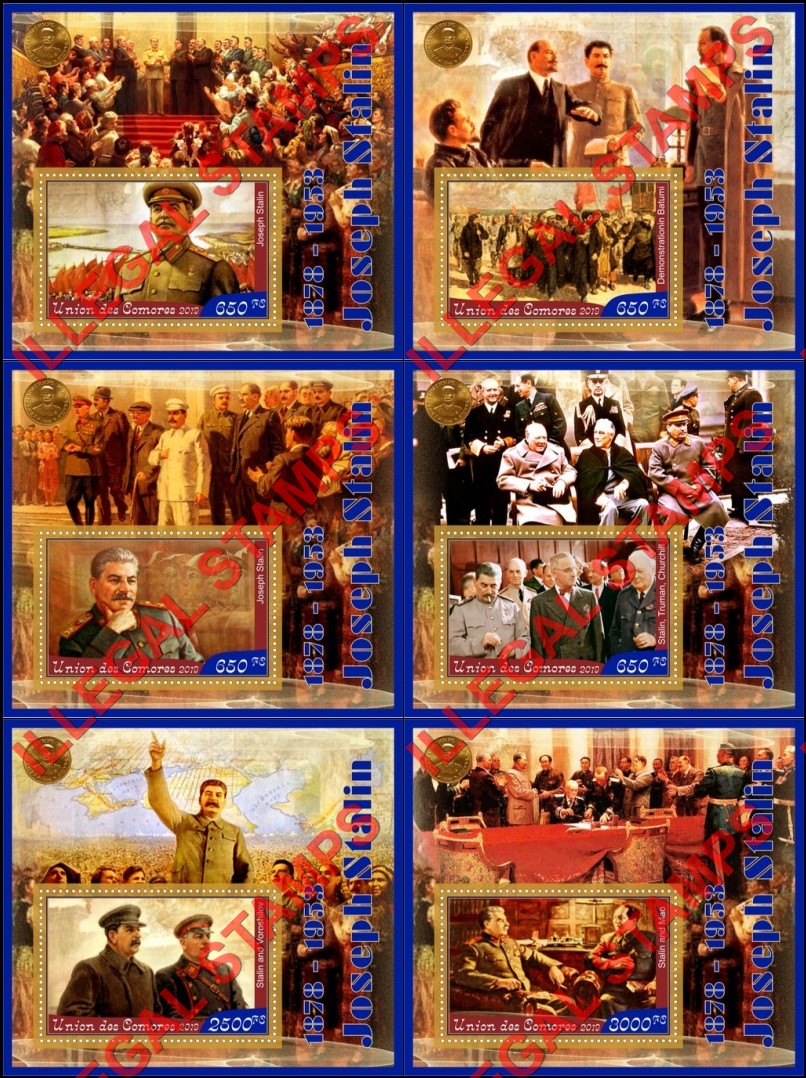 Comoro Islands 2019 Joseph Stalin (different b) Counterfeit Illegal Stamp Souvenir Sheets of 1