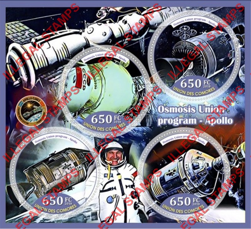 Comoro Islands 2019 Space Apollo Osmosis Union Program Counterfeit Illegal Stamp Souvenir Sheet of 4