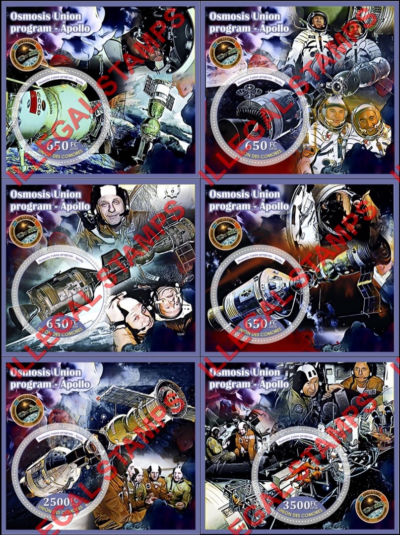 Comoro Islands 2019 Space Apollo Osmosis Union Program Counterfeit Illegal Stamp Souvenir Sheets of 1