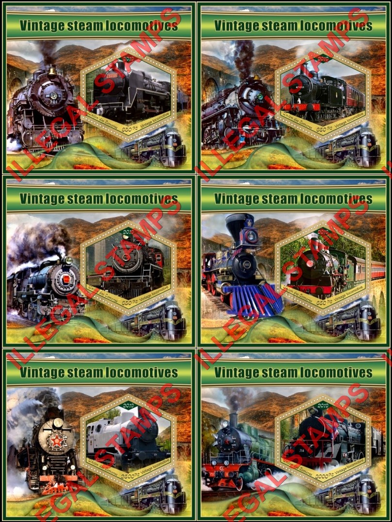 Comoro Islands 2019 Vintage Steam Locomotives Counterfeit Illegal Stamp Souvenir Sheets of 1