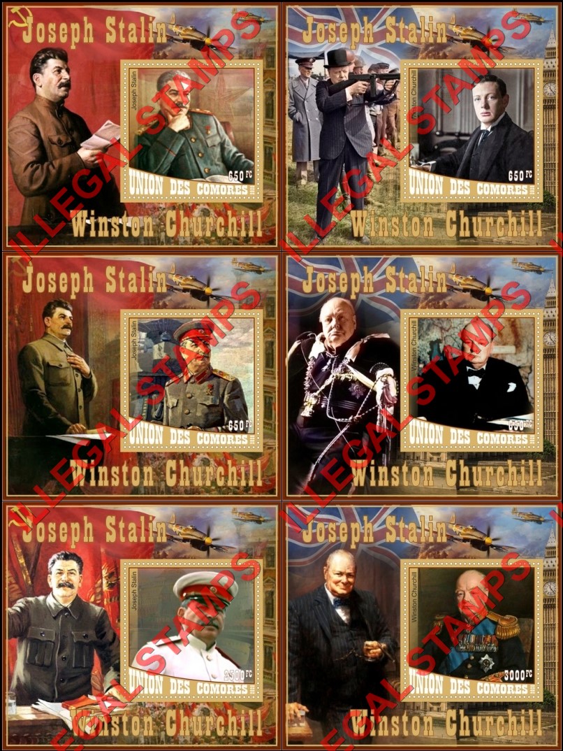 Comoro Islands 2020 Joseph Stalin and Winston Churchill Counterfeit Illegal Stamp Souvenir Sheets of 1