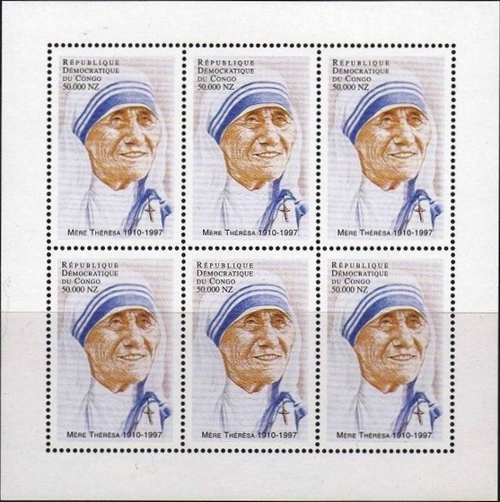 Congo Democratic Republic 1998 Mother Teresa Sheet of 6 Scott Number 1487 Congo Democratic Republic 1998 Mother Teresa Sheet of 6 Scott Number 1487