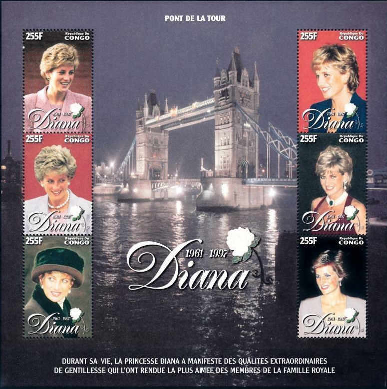 Congo Democratic Republic 1998 Princess Diana Sheet of 6 Scott Number 1140 Congo Democratic Republic 1998 Princess Diana Sheet of 6 Scott Number 1140