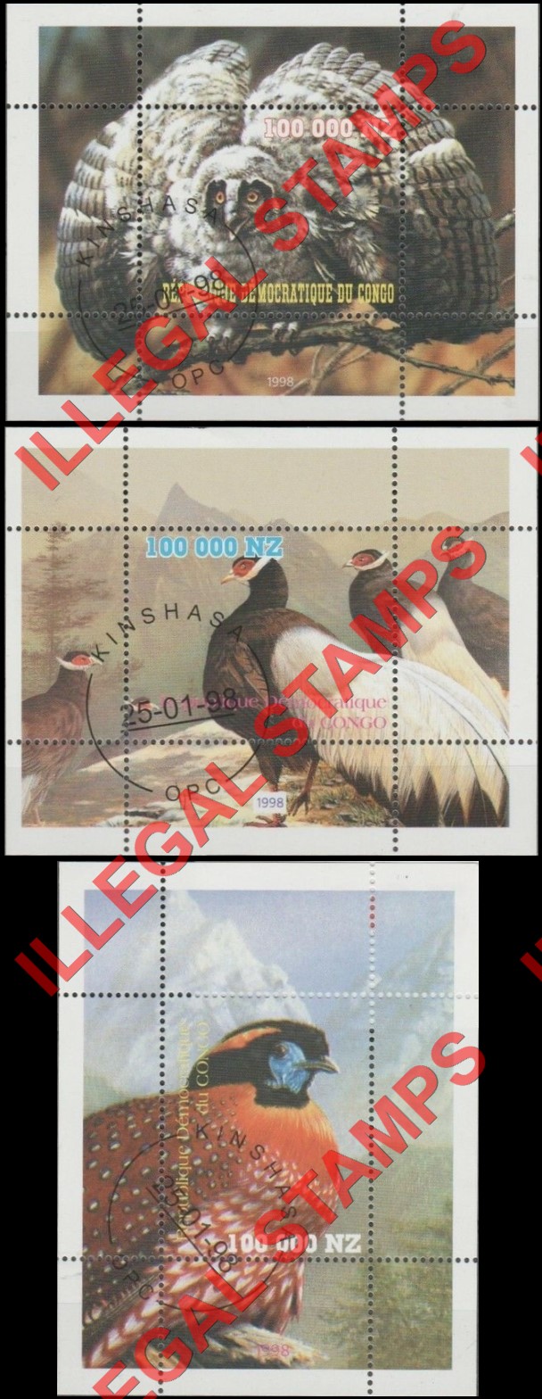 Congo Democratic Republic 1998 Birds Illegal Stamp Souvenir Sheets of 1 Congo Democratic Republic 1998 Birds Illegal Stamp Souvenir Sheets of 1