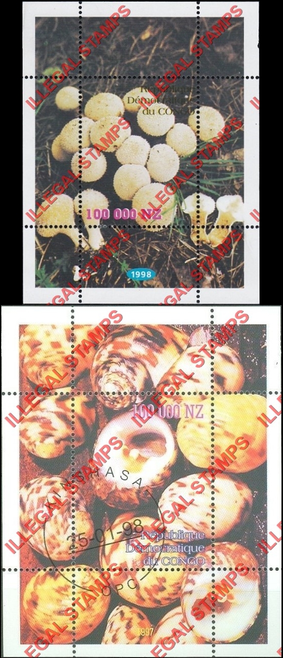 Congo Democratic Republic 1998 Mushrooms Illegal Stamp Souvenir Sheet of 1 Congo Democratic Republic 1998 Mushrooms Illegal Stamp Souvenir Sheet of 1