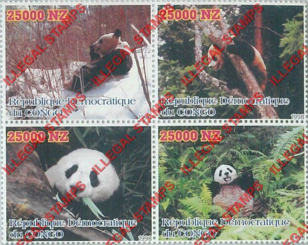 Congo Democratic Republic 1998 Pandas Illegal Stamp Block of 4 Congo Democratic Republic 1998 Pandas Illegal Stamp Block of 4
