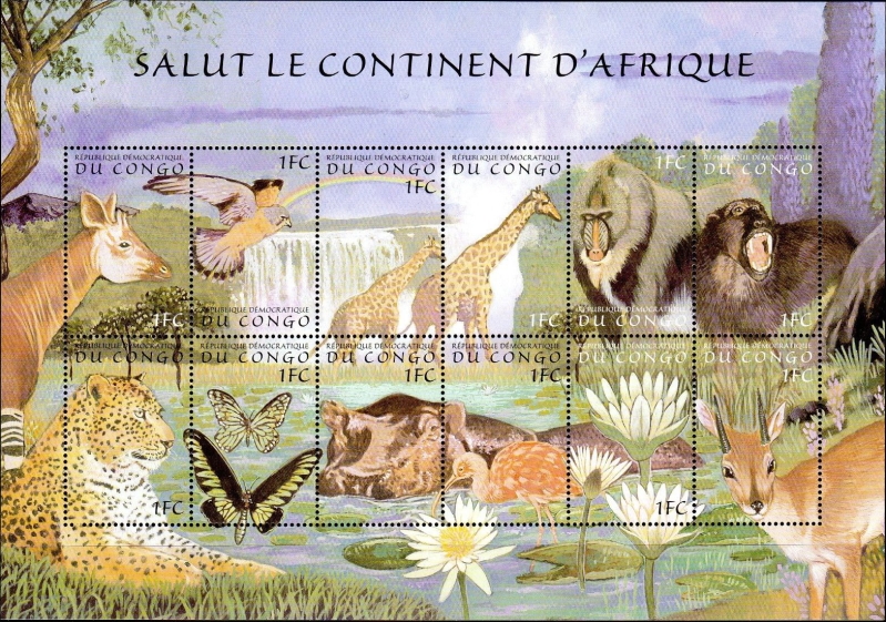 Congo Democratic Republic 2000 Animals of Africa Souvenir Sheet of 12 Scott Number 1512 Congo Democratic Republic 2000 Animals of Africa Souvenir Sheet of 12 Scott Number 1512