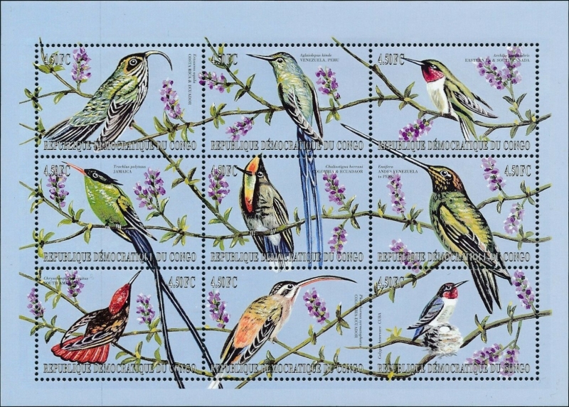 Congo Democratic Republic 2000 Birds Hummingbirds Sheet of 9 Scott Number 1536 Congo Democratic Republic 2000 Birds Hummingbirds Sheet of 9 Scott Number 1536
