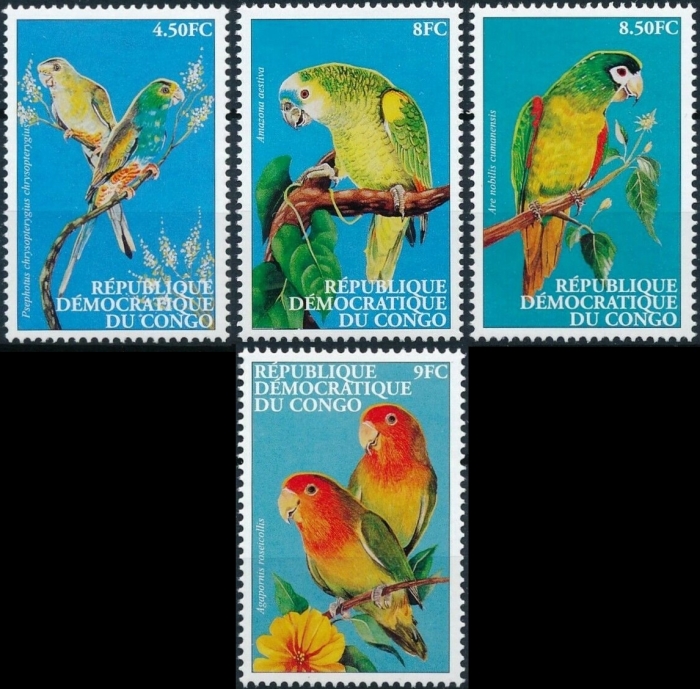 Congo Democratic Republic 2000 Birds Parrots Scott Number 1528-1531 Congo Democratic Republic 2000 Birds Parrots Scott Number 1528-1531