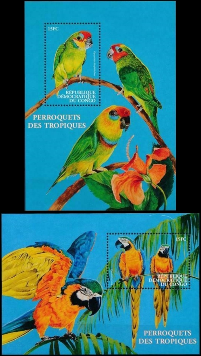 Congo Democratic Republic 2000 Birds Parrots Souvenir Sheets of 1 Scott Number 1541-1542 Congo Democratic Republic 2000 Birds Parrots Souvenir Sheets of 1 Scott Number 1541-1542