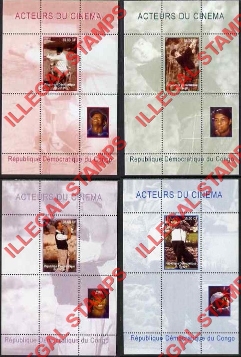 Congo Democratic Republic 2000 Actors and Tiger Woods Illegal Stamp Souvenir Sheets of 1 Congo Democratic Republic 2000 Actors and Tiger Woods Illegal Stamp Souvenir Sheets of 1