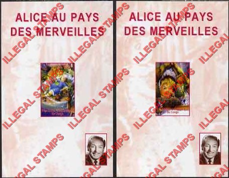 Congo Democratic Republic 2000 Alice in Wonderland and Walt Disney Illegal Stamp Souvenir Sheets of 1 Congo Democratic Republic 2000 Alice in Wonderland and Walt Disney Illegal Stamp Souvenir Sheets of 1