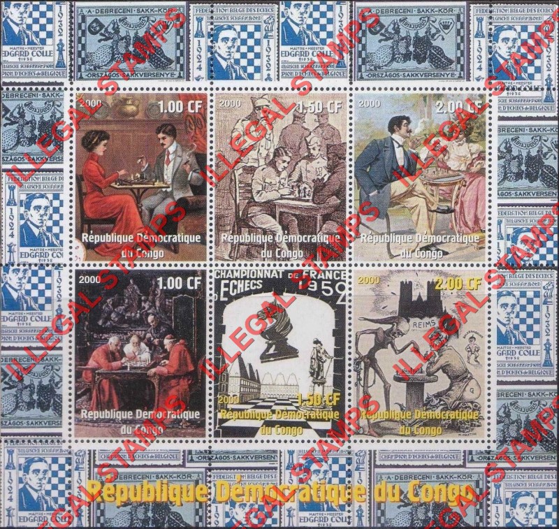 Congo Democratic Republic 2000 Chess Illegal Stamp Souvenir Sheet of 6 Congo Democratic Republic 2000 Chess Illegal Stamp Souvenir Sheet of 6