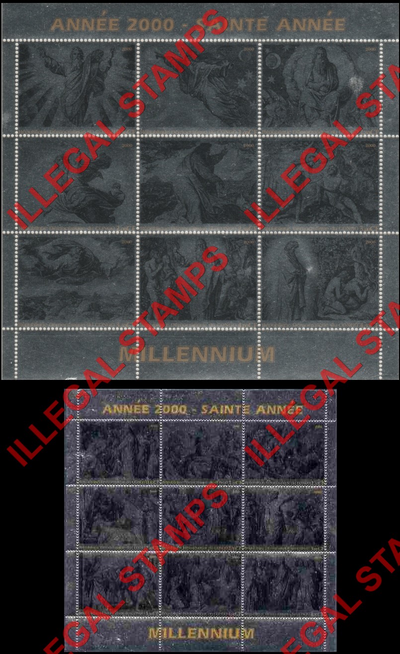 Congo Democratic Republic 2000 Holy Year Millennium Silver Foil Illegal Stamp Sheets of 9 Congo Democratic Republic 2000 Holy Year Millennium Silver Foil Illegal Stamp Sheets of 9