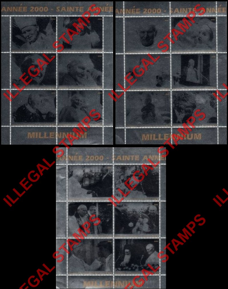 Congo Democratic Republic 2000 Holy Year Millennium Silver Foil Illegal Stamp Sheets of 6 Congo Democratic Republic 2000 Holy Year Millennium Silver Foil Illegal Stamp Sheets of 6