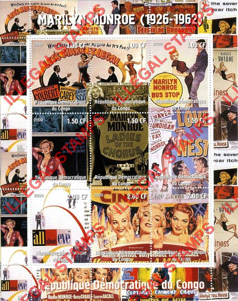 Congo Democratic Republic 2000 Marilyn Monroe Illegal Stamp Sheets of 9 (Part 1) Congo Democratic Republic 2000 Marilyn Monroe Illegal Stamp Sheets of 9 (Part 1)