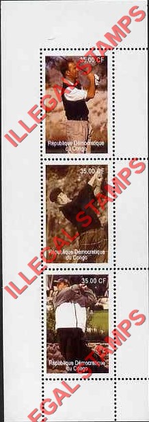 Congo Democratic Republic 2000 Movie Stars Playing Golf Illegal Stamp Strip of 3 Congo Democratic Republic 2000 Movie Stars Playing Golf Illegal Stamp Strip of 3