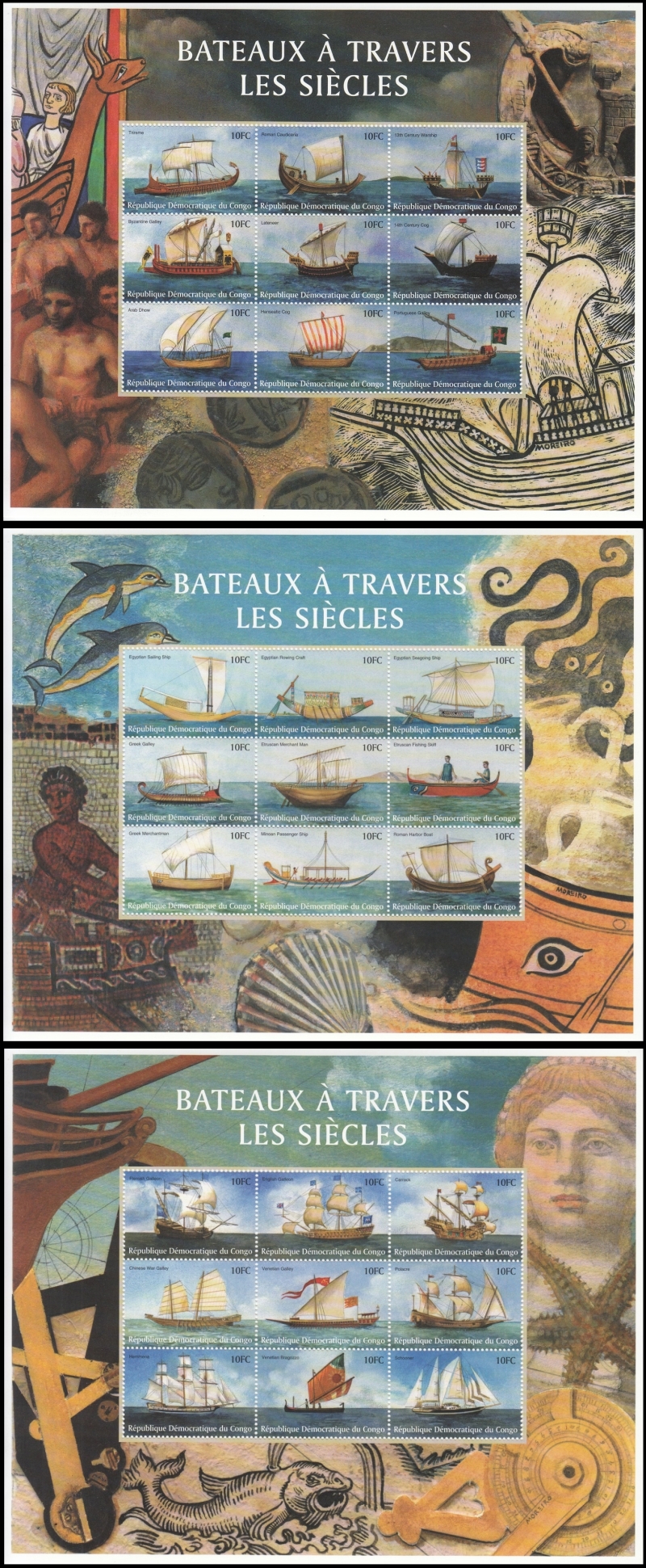 Congo Democratic Republic 2001 Ships Sheets of 9 Scott Number 1578-1580 Congo Democratic Republic 2001 Ships Sheets of 9 Scott Number 1578-1580