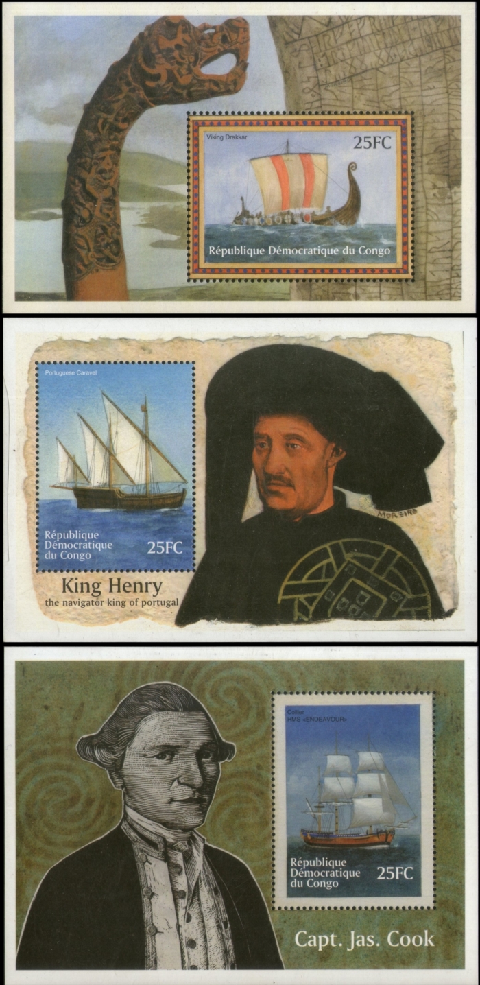 Congo Democratic Republic 2001 Ships Souvenir Sheets of 1 Scott Number 1581-1583 Congo Democratic Republic 2001 Ships Souvenir Sheets of 1 Scott Number 1581-1583