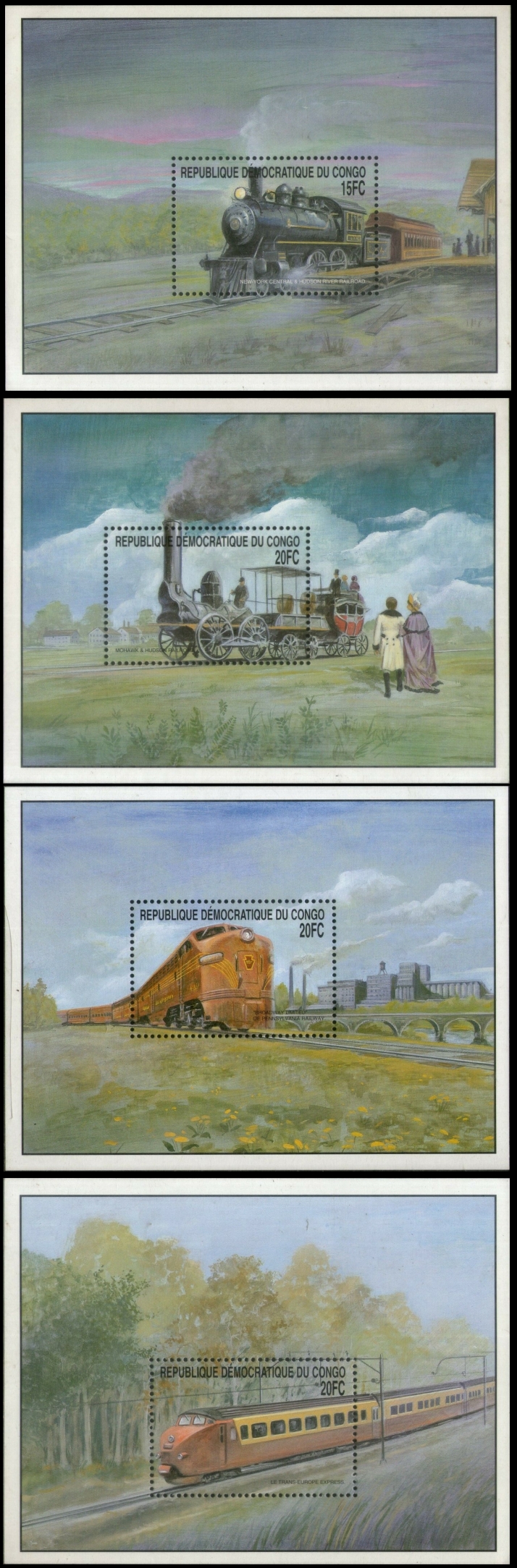 Congo Democratic Republic 2001 Trains Souvenir Sheets of 1 Scott Number 1566-1569 Congo Democratic Republic 2001 Trains Souvenir Sheets of Scott Number 1566-1569