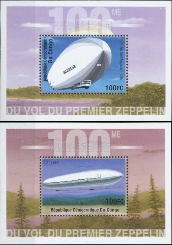Congo Democratic Republic 2001 Zeppelins Souvenir Sheets of 1 Scott Number 1589-1590 Congo Democratic Republic 2001 Zeppelins Souvenir Sheets of 1 Scott Number 1589-1590