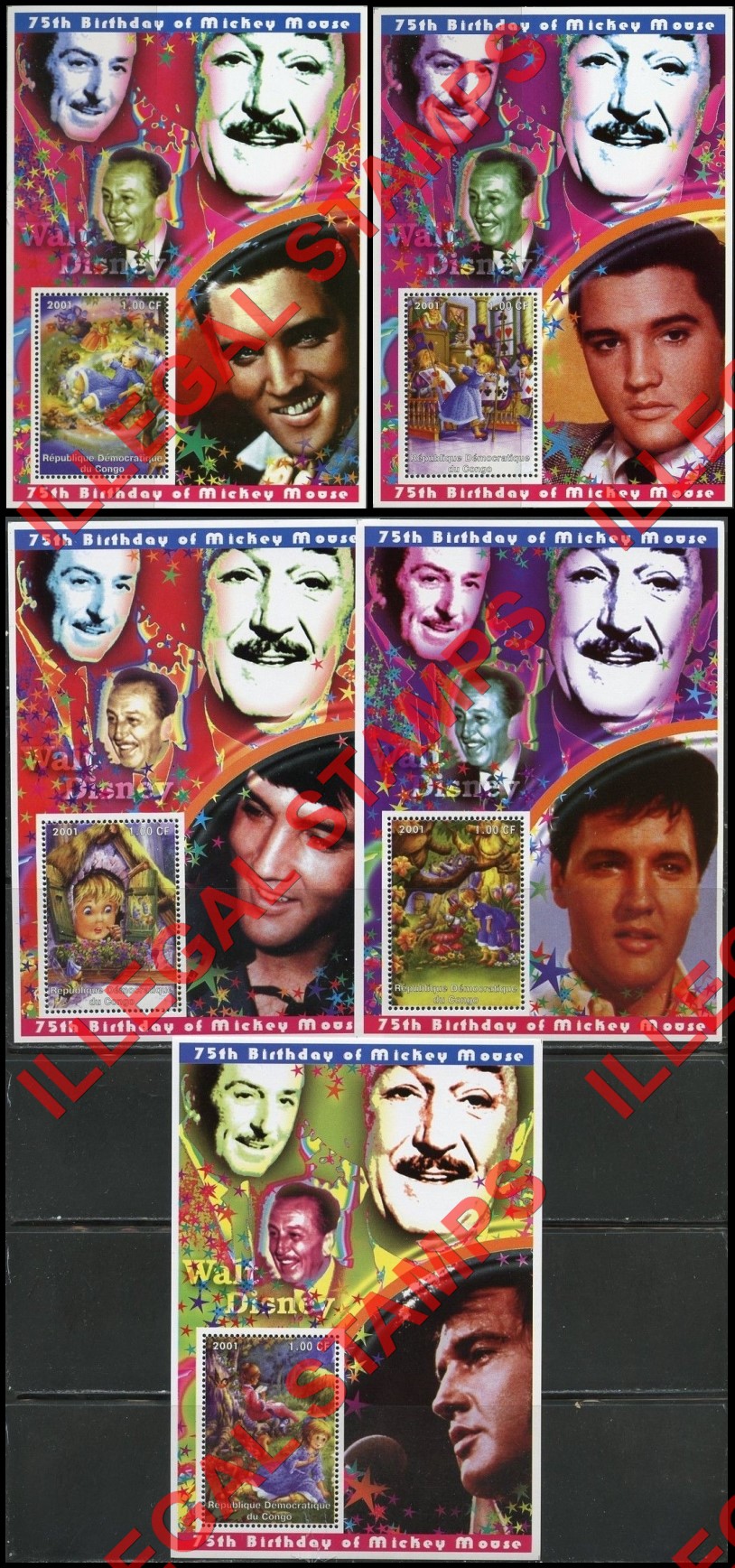 Congo Democratic Republic 2001 Alice in Wonderland with Elvis Presley and Walt Disney Illegal Stamp Souvenir Sheets of 1 (Part 2) Congo Democratic Republic 2001 Alice in Wonderland with Elvis Presley and Walt Disney Illegal Stamp Souvenir Sheets of 1 (Part 2)