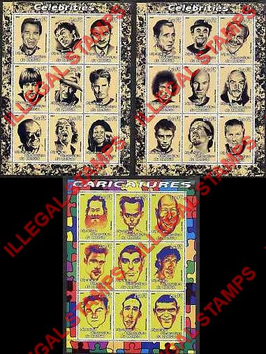 Congo Democratic Republic 2001 Caricatures of Movie Stars Illegal Stamp Sheets of 9 Congo Democratic Republic 2001 Caricatures of Movie Stars Illegal Stamp Sheets of 9